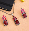 Square Drop Oxidized Silver Plated Chain Pendant with Earrings Jewelry Set