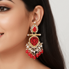 Tessara Gold Carved Stone & Pearl Danglers in Coral Red
