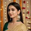Tessara Gold-Plated Kundan Chandelier Earrings with Green Beads