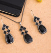 Oval Drop Oxidized Silver Plated Chain Pendant with Earrings Jewelry Set