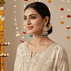 Tessara Gold-Plated Kundan Chandelier Earrings with Rama Green Beads