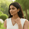 Tessara Gold-Plated Translucent Stone Bow Pendant Set