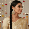 Tessara Silver Kundan Chandeliers with Pista Green Beads