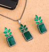 Square Drop Oxidized Silver Plated Chain Pendant with Earrings Jewelry Set