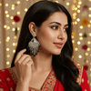 Tessara Silver-Plated Kundan Chandelier Earrings with Purple Beaded Tassels