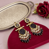 Tessara Gold-Plated Carved Stone & Pearl Drop Earrings in Black
