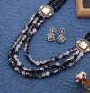 Traditional Boho Silver Oxidised Beaded Kundan Pendant Long Necklace Jewellery Set