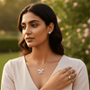 Tessara Rose Gold-Plated Translucent Stone Bow & Zirconia Pendant Set