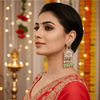 Tessara Gold-Plated Kundan Chandelier Earrings with Pista Green Beads