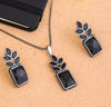 Square Drop Oxidized Silver Plated Chain Pendant with Earrings Jewelry Set