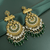 Tessara Antique Gold-Plated Kundan & Pearl Chandelier Earrings with Bottle Green Beads