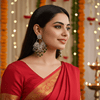 Tessara Silver-Plated Kundan Chandelier Earrings with Mehendi Green Beaded Tassels