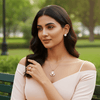 Tessara Rose Gold-Plated Pearl & Zirconia Floral Pendant Set