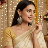 Tessara Silver-Plated Kundan Chandelier Earrings with Purple Beaded Tassels