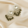 Tessara Silver-Plated Kundan Drop Earrings with Mehendi Green Beaded Fringe