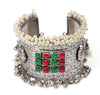 Oxidised Cuff Bracelet Bangle with Red & Green Stone
