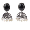 Navratri Ethnic Silver Oxidised Traditional Kundan & Stone Jhumka Earrings