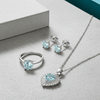Tessara Silver-Plated Aqua Blue Baguette Heart Pendant Set with Ring