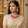 Tessara Silver-Plated Kundan Drop Earrings with Coral Red Beaded Fringe
