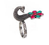 Designer Peacock Oxidised Silver Metal Peacock Charm Adjustable Finger Ring