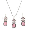 Oval Drop Oxidized Silver Plated Chain Pendant with Earrings Jewelry Set