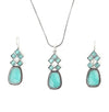 Oval Drop Oxidized Silver Plated Chain Pendant with Earrings Jewelry Set