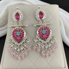Tessara Silver-Plated Hand-Painted Meenakari Dangler Earrings with Pink Beads