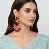 Tessara Gold Carved Stone & Pearl Danglers in Maroon
