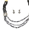 Traditional Boho Silver Oxidised Beaded Kundan Pendant Long Necklace Jewellery Set