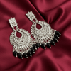 Tessara Silver-Plated Kundan Chandbali Earrings with Black Beads