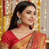 Tessara Silver-Plated Kundan Teardrop Earrings with Red Beaded Fringe