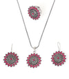 Trendy Traditional Oxidized Chain Pendant Earrings With Finger Ring Combo Necklce Pendant Set