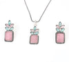 Square Drop Oxidized Silver Plated Chain Pendant with Earrings Jewelry Set