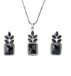 Square Drop Oxidized Silver Plated Chain Pendant with Earrings Jewelry Set