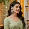 Tessara Silver-Plated Kundan Chandelier Earrings with Mehendi Green Beaded Tassels