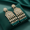 Tessara Gold-Plated Kundan Chandelier Earrings with Rama Green Beads