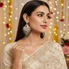 Tessara Silver-Plated Kundan Chandelier Earrings with Purple Beaded Tassels