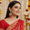 Tessara Silver-Plated Kundan Teardrop Earrings with Red Beaded Fringe
