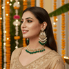 Tessara Gold-Plated Kundan & Pearl Chandbali Earrings with Bottle Green Beads