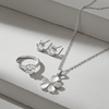 Tessara Silver-Plated White Butterfly & Solitaire Pendant Set with Ring
