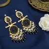 Tessara Gold-Plated Carved Stone & Pearl Drop Earrings in Black