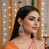 Tessara Gold-Plated Kundan & Pearl Chandbali Earrings with Onion Pink Beads