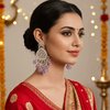 Tessara Silver Kundan Teardrop Danglers with Lavender Beads