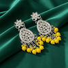 Tessara Silver Kundan Teardrop Danglers with Yellow Beads