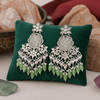 Tessara Silver Kundan Chandeliers with Pista Green Beads