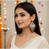 Tessara Silver-Plated Kundan Chandelier Earrings with Wine Beaded Tassels