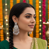 Tessara Silver-Plated Kundan & Pearl Drop Earrings in White