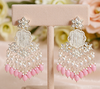 Elegant Kundan Chandelier Earrings with White & Pink Beads-by Tessara