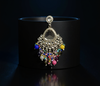 Silver-Plated Kundan Chandelier Earrings with Multicolor Beaded Drops -by Tessara