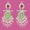 Elegant Festive Earrings with Pink, Green & Pearl Detailing-by Tessara